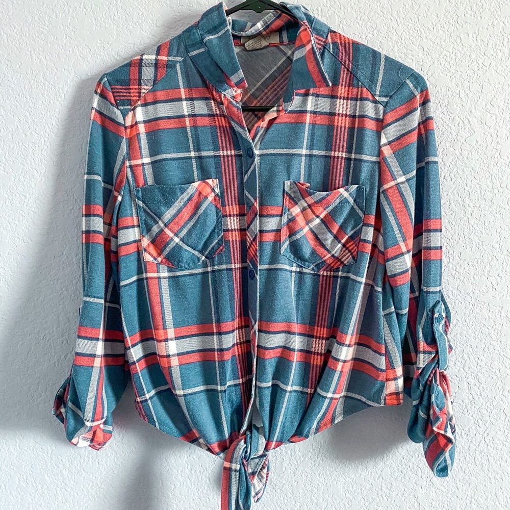 Plaid Red, White, & Blue Top
